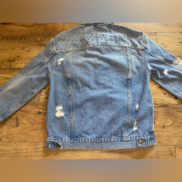 Free People Studded Denim Trucker Jacket Oversized Size XS - Picture 6 of 8
